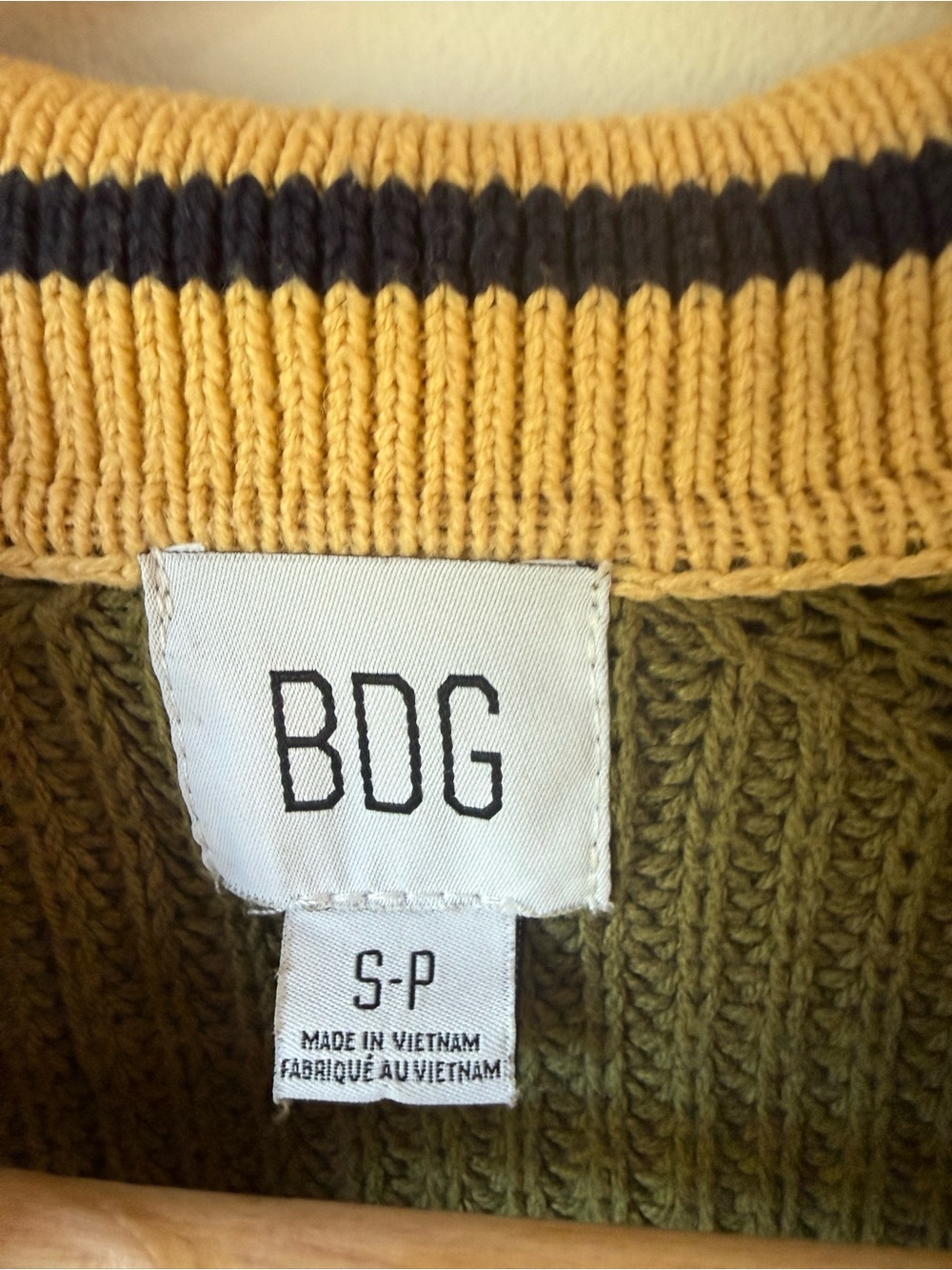 BDG Olive Green Knit Polo Cardigan with Cream & Navy Trim - Picture 4 of 5